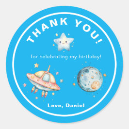 Raketschip Dank U Buitenruimte Verjaardag Ronde Sticker