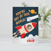 Raketschip Foto Klaslokaal Valentijnsdag Kaart (Staand voorkant)