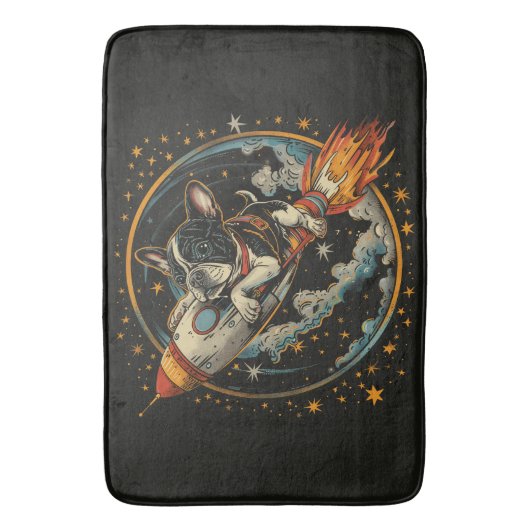 Raketschip Franse Bulldog Astronaut Badmat (Voorkant Verticaal)