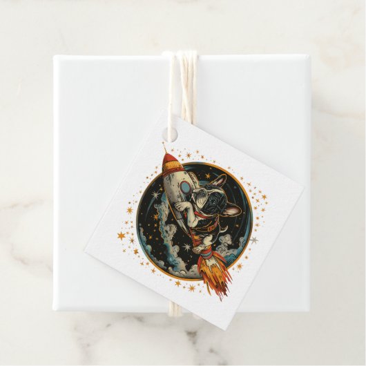 Raketschip Franse Bulldog Astronaut Bedankjes Labels (In situ)