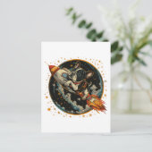 Raketschip Franse Bulldog Astronaut Briefkaart (Staand voorkant)