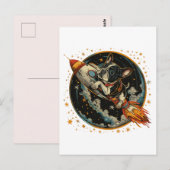 Raketschip Franse Bulldog Astronaut Briefkaart (Voorkant / Achterkant)