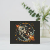 Raketschip Franse Bulldog Astronaut Briefkaart (Staand voorkant)