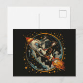 Raketschip Franse Bulldog Astronaut Briefkaart (Voorkant / Achterkant)
