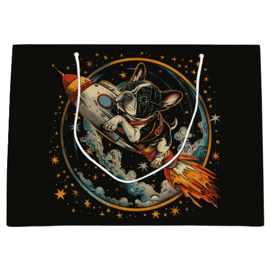 Raketschip Franse Bulldog Astronaut Groot Cadeauzakje (Voorkant)