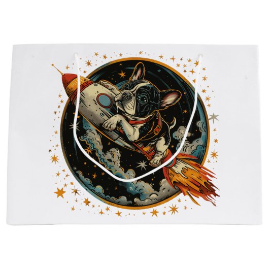 Raketschip Franse Bulldog Astronaut Groot Cadeauzakje (Voorkant)