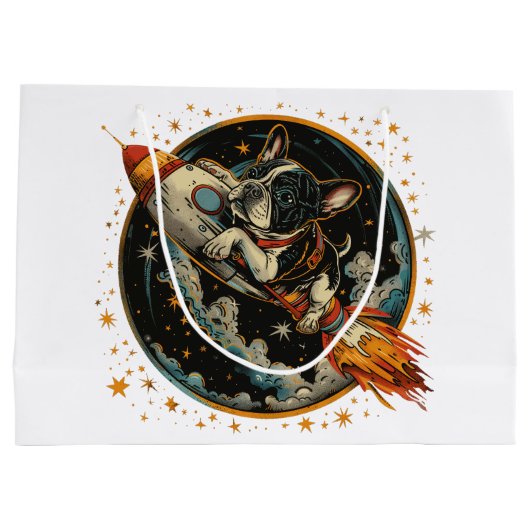 Raketschip Franse Bulldog Astronaut Groot Cadeauzakje (Achterkant)