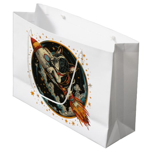 Raketschip Franse Bulldog Astronaut Groot Cadeauzakje (Voorkant Gekanteld)