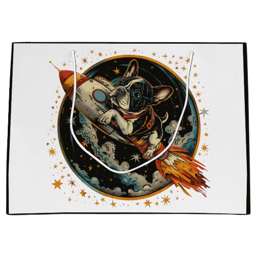 Raketschip Franse Bulldog Astronaut Groot Cadeauzakje (Voorkant)