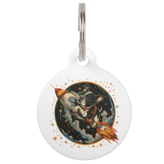 Raketschip Franse Bulldog Astronaut Huisdierpenning (Voorkant)