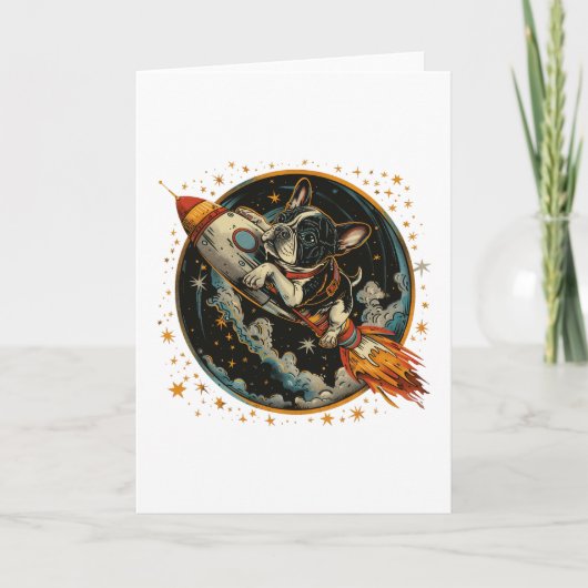 Raketschip Franse Bulldog Astronaut Kaart (Voorkant)