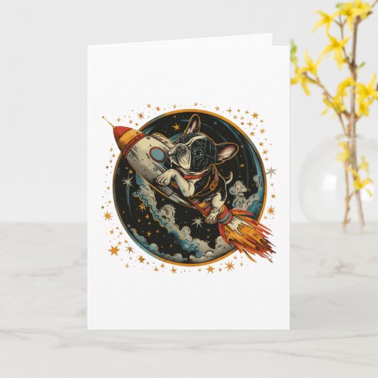 Raketschip Franse Bulldog Astronaut Kaart (Gele Bloem)