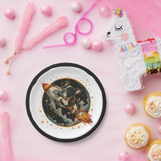 Raketschip Franse Bulldog Astronaut Papieren Bordje (Feest)