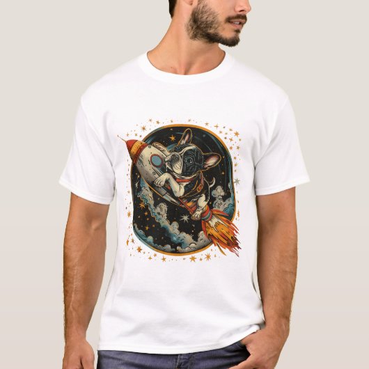 Raketschip Franse Bulldog Astronaut T-shirt (Voorkant)