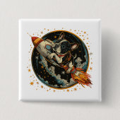 Raketschip Franse Bulldog Astronaut Vierkante Button 5,1 Cm (Voorkant)