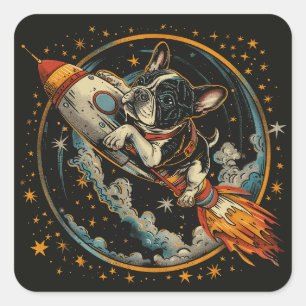 Raketschip Franse Bulldog Astronaut Vierkante Sticker