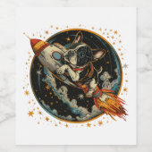 Raketschip Franse Bulldog Astronaut Wijn Etiket (Enkel label)