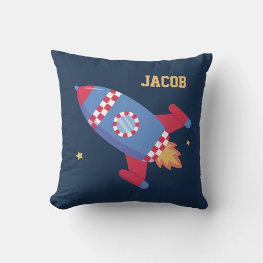 Raketschip geruit, ruimte, kinderkamer decor kussen (Voorkant)
