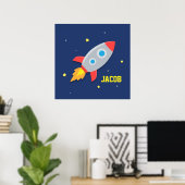 Raketschip in de buitenruimte kinderkamer decor po poster (Thuiskantoor)