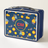 Raketschip in ruimte marineblauw monogram jongens (Voorkant)