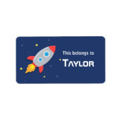 Raketschip ontploffing in de ruimte, voor kinderen etiket (Voorkant)