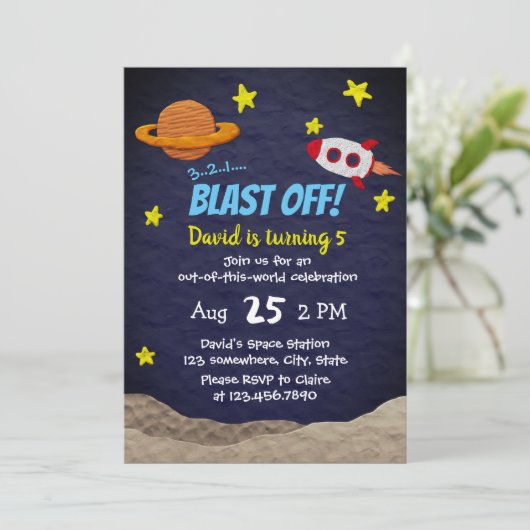 Raketschip op zaterdag in ruimte kaart (Staand voorkant)