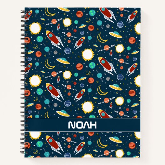 Raketschip Planet Stars Space Custom Notitieboek (Voorkant)