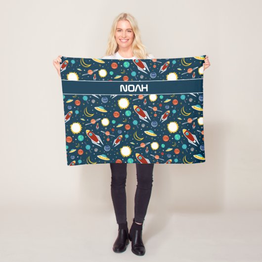 Raketschip ruimte patroon Space Planets Custom Fleece Deken (In situ)