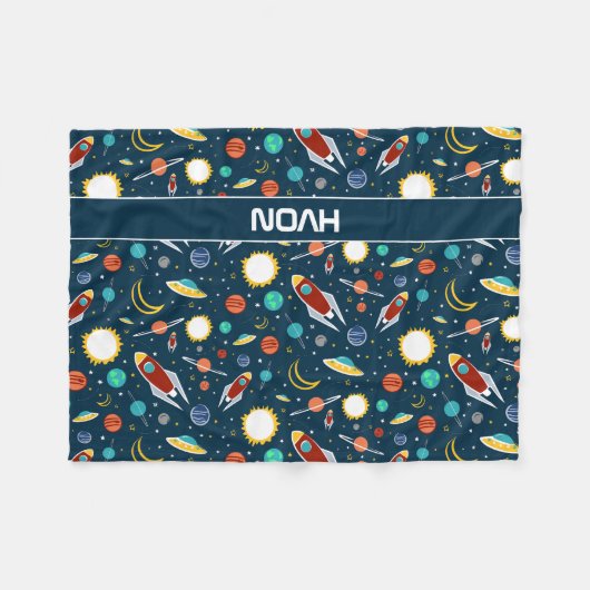 Raketschip ruimte patroon Space Planets Custom Fleece Deken (Voorkant (Horizontaal))