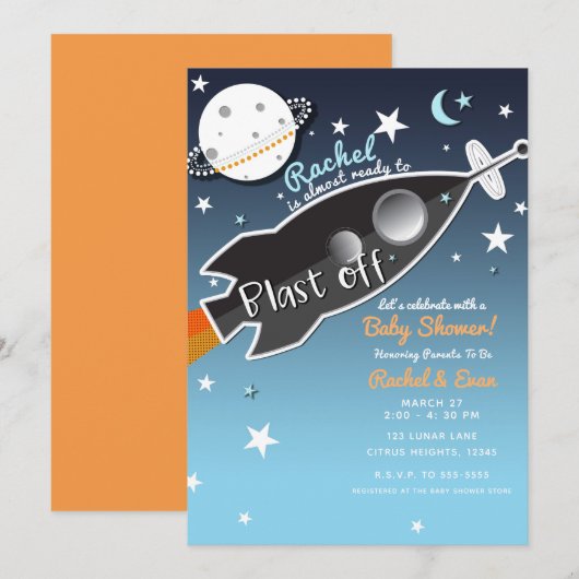 Raketschip Ruimteschip Baby Shower Kaart (Voorkant / Achterkant)