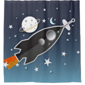 Raketschip Ruimteschip Blauw en Sinaasappel grilli Douchegordijn (Voorkant)