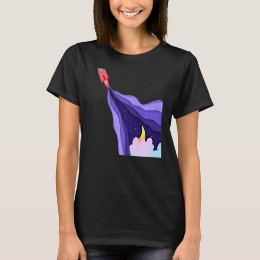 Raketschip ruimteschip dat van de maan afgaat t-shirt (Voorkant)