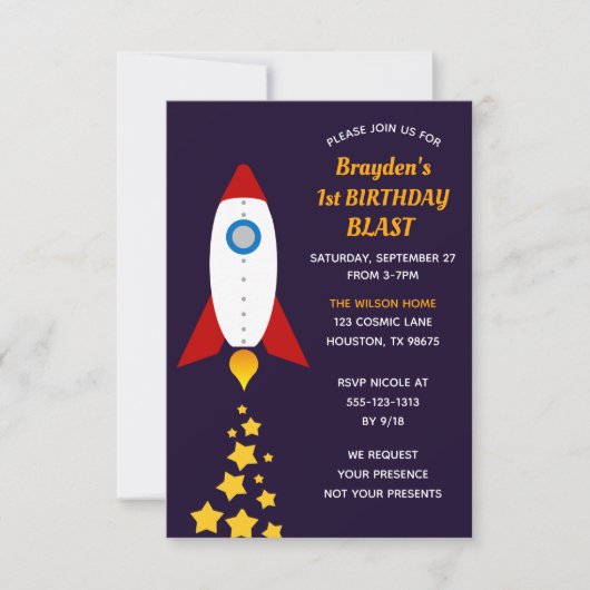 Raketschip Verjaardag Blast Party Kaart (Voorkant)