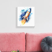 Raketschip vliegend door de Waterverf van sterren Canvas Afdruk (Insitu (Woonkamer))