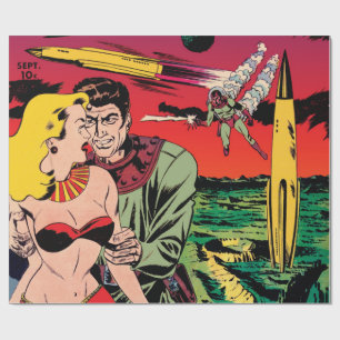 Raketschip X Vintage Sci-Fi-stripboekcover Cadeaupapier