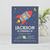 Raketsla en moon ruimtevaartdag kaart (Staand voorkant)