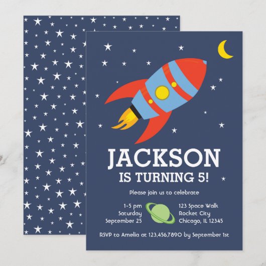 Raketsla en moon ruimtevaartdag kaart (Voorkant / Achterkant)