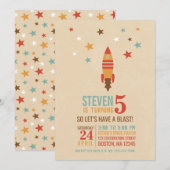 Raketsla en sterren Ruimtethema Birthday Party Kaart (Voorkant / Achterkant)