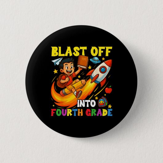 Raketslingering naar het vierde leerjaar Grappige Ronde Button 5,7 Cm (Voorkant)
