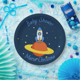 Rakett naar de sterren Baby Shower Papieren Bordje