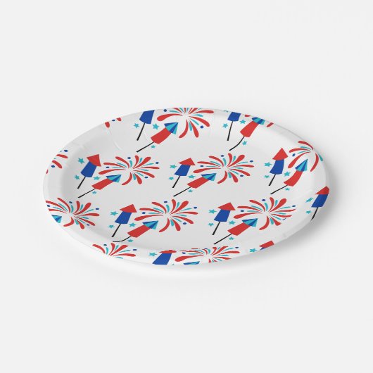 Raketten en vuurwerk papieren bordje (Gekanteld)