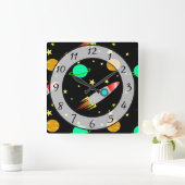 Raketten, sterren en vlakken, buitenruimte vierkante klok (Huis)