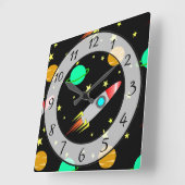 Raketten, sterren en vlakken, buitenruimte vierkante klok (Hoek)