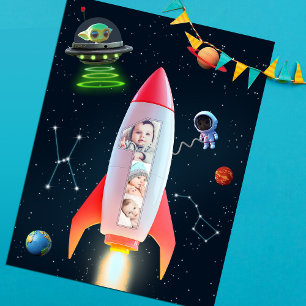 Rakettenruimte 1e verjaardag   Fotocollage Enorm G Briefkaart