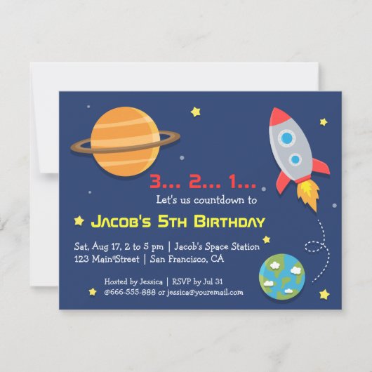 Rakettentje naar Outer Space-feest, Kinderverjaard Kaart (Voorkant)