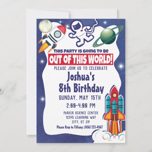 Raketteschip Ruimteveer Verjaardag Kaart (Achterkant)