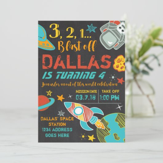 Raketuitnodiging voor ruimtevaart op zaterdag kaart (Staand voorkant)