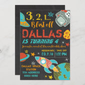 Raketuitnodiging voor ruimtevaart op zaterdag kaart (Voorkant / Achterkant)