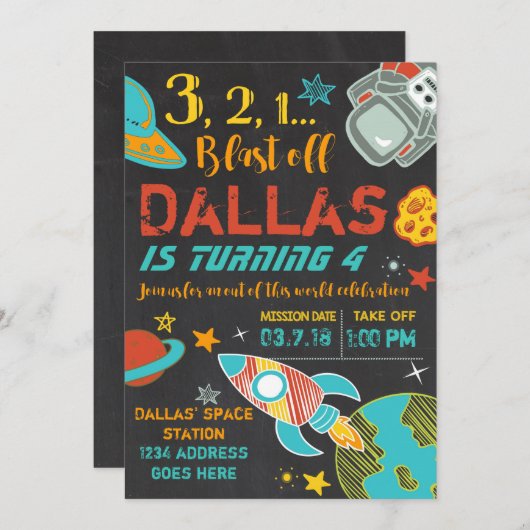 Raketuitnodiging voor ruimtevaart op zaterdag kaart (Voorkant / Achterkant)