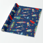 raketverkeer in de ruimte cadeaupapier<br><div class="desc">illustratie die een mogelijke toekomst beschrijft waarin iedereen met zijn raketten de ruimte in zal gaan.</div>